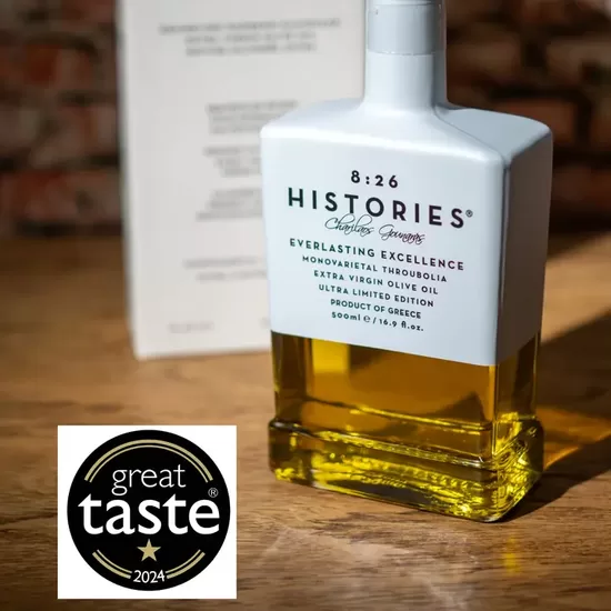 Olīveļļa 8:26 Histories Evoo Monovarietal Throubolia Luxury Edition