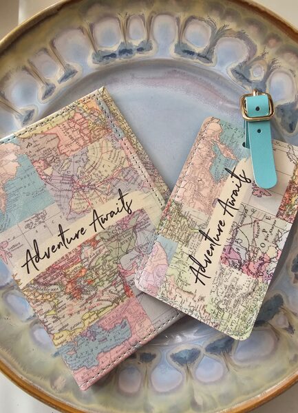 Set for travel, covers for passport and suitcase addressee