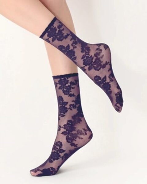 zeķes Fashion Little roses deep violet