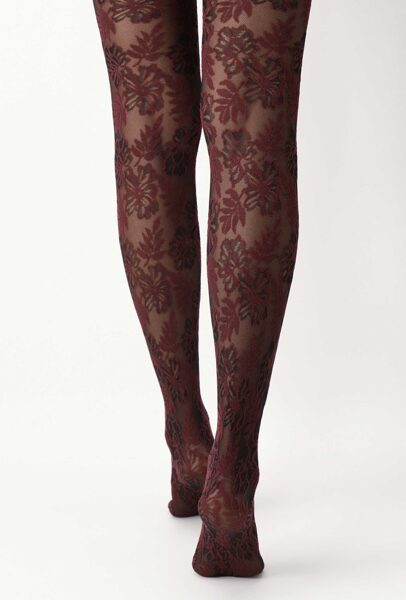 tights Floral lace black/bordeaux