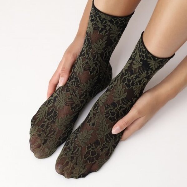 socks Floral Lace black/olive