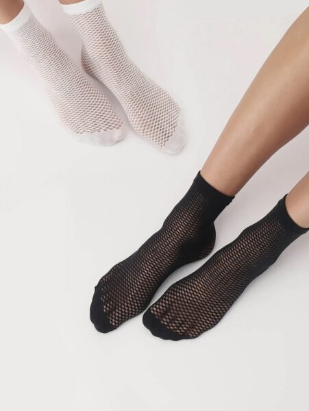 socks 2P twins socks net black/white